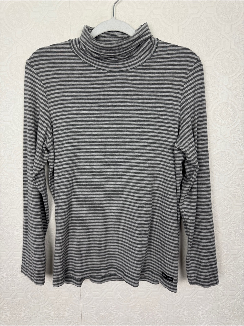 Saint James Striped Turtleneck Long Sleeve Shirt Grey White Soft Quiet Luxury